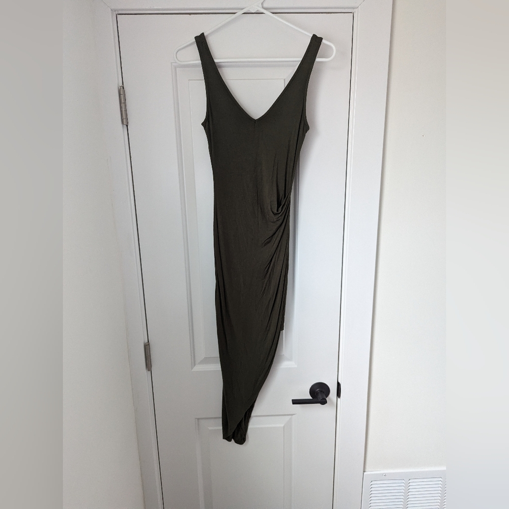 Olive Blackbead Asymmetrical Bodycon Dress